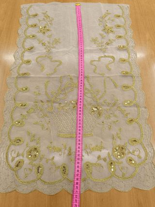 Manteleta tul poliester oro lent. oro y perlitas