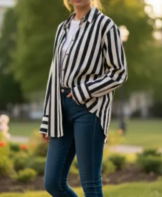 Camisa Zara Rayas Blanco y Negro