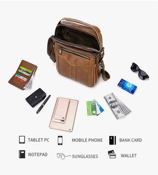 Bolso bandolera cuero marrón 21x26x5cm