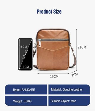 Bolso bandolera cuero marrón 21x26x5cm