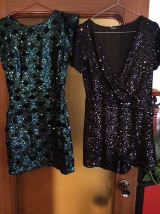 2 Vestidos Fiesta Lentejuelas Negro y Verde