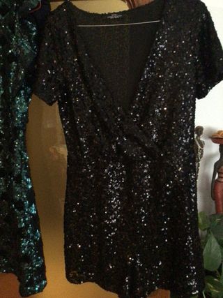 2 Vestidos Fiesta Lentejuelas Negro y Verde