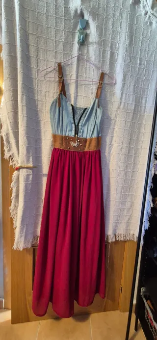 Vestido largo verano azul y rojo