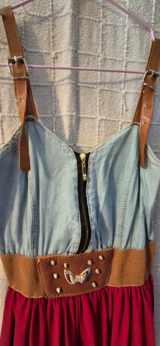 Vestido largo verano azul y rojo