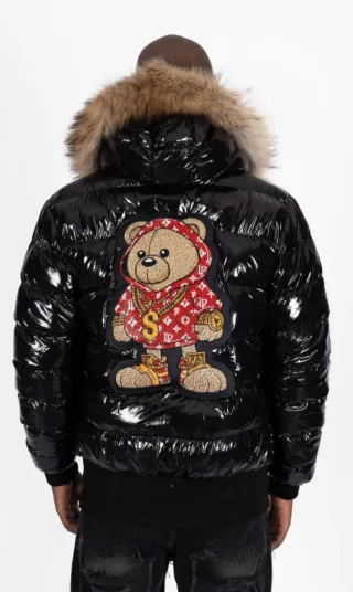 Chaqueta Negra con Oso Estampado