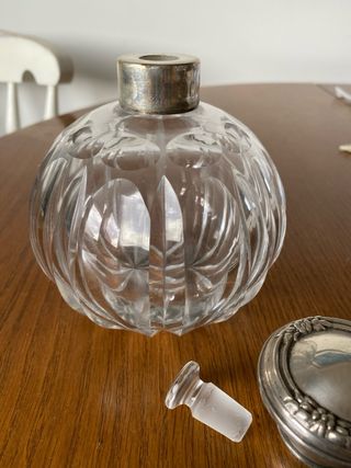 Botella Perfume Cristal Tallado Plata Tocador