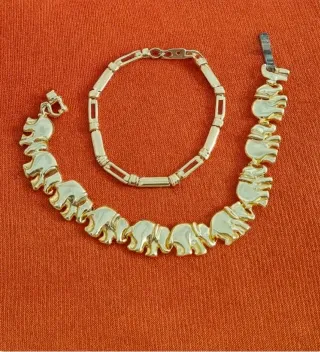 2 Pulseras Doradas Bisutería Elefantes