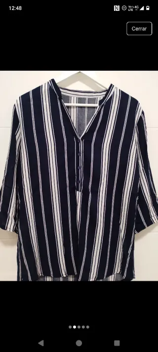 Camisa rayas azul y blanca manga 3/4