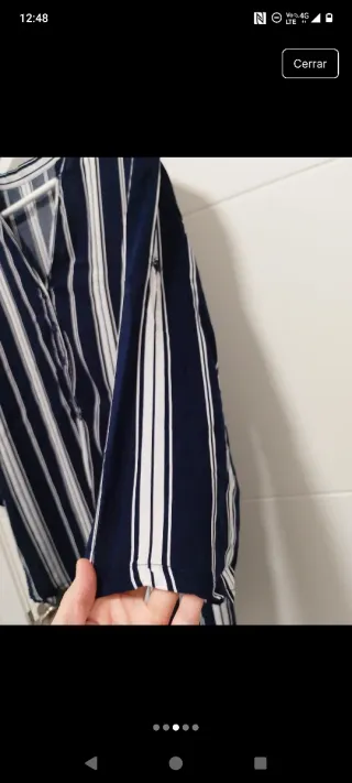 Camisa rayas azul y blanca manga 3/4