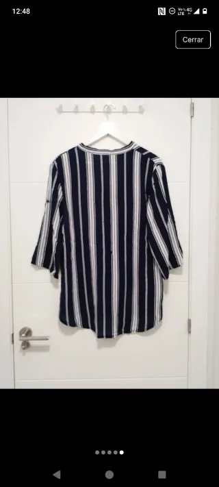 Camisa rayas azul y blanca manga 3/4