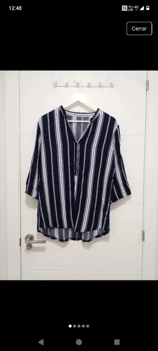 Camisa rayas azul y blanca manga 3/4