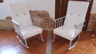 Pareja Mecedoras Vintage Restauradas Plata/Blanco
