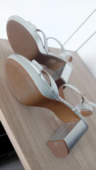 Mimao Sandalias Plataforma Tacón Fiesta Plata