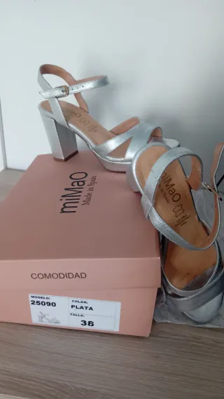 Mimao Sandalias Plataforma Tacón Fiesta Plata