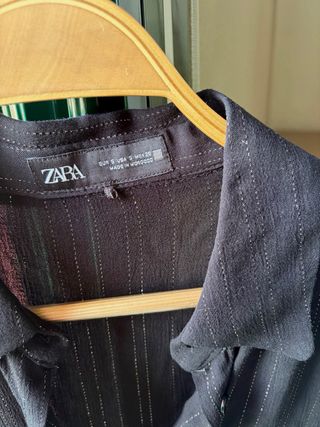 Camisa Zara Negra Rayas Finas Talla S