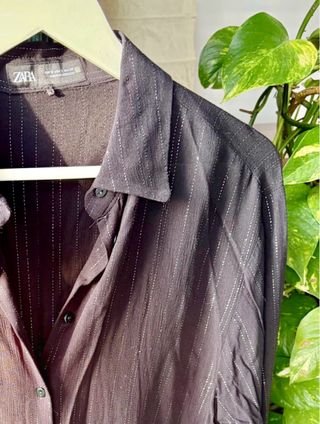 Camisa Zara Negra Rayas Finas Talla S