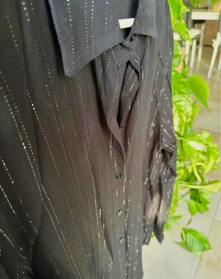 Camisa Zara Negra Rayas Finas Talla S