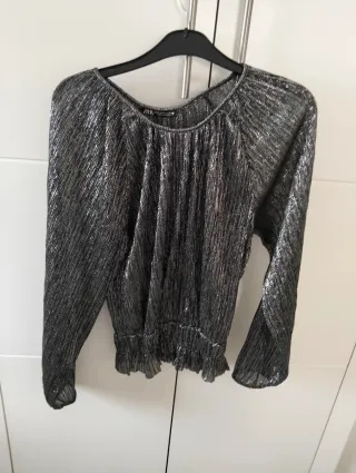 Zara Top Fiesta Plateado Talla S