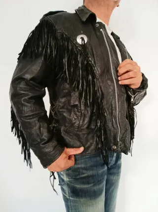 Vaquera trampera cuero flecos M/L Medidas indicada