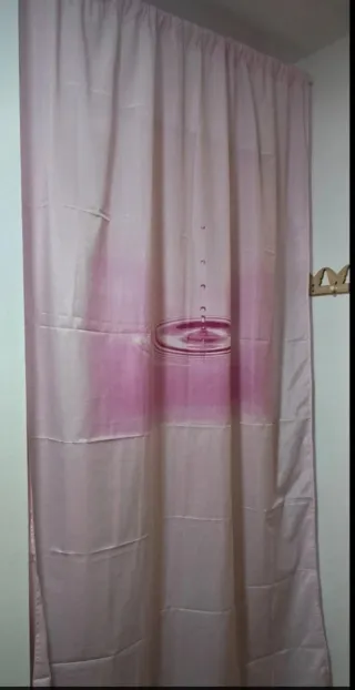 Cortinas visillos dos patas rosa y blanco