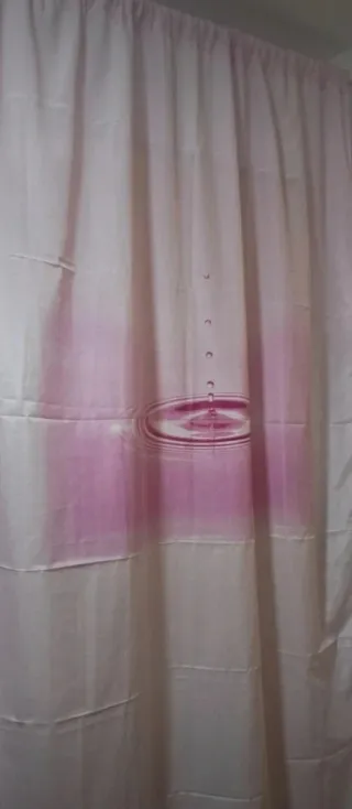 Cortinas visillos dos patas rosa y blanco