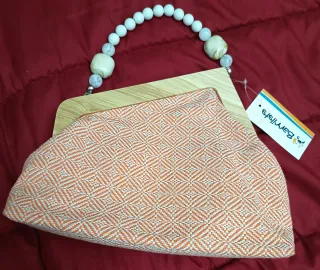 Bolso Madera y Tela Naranja Beige Nuevo