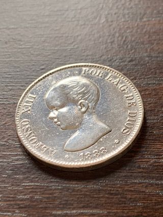 Moneda Plata 5 Pesetas Alfonso XIII año 1888