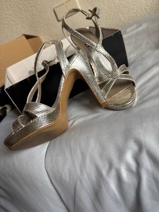 Sandalias Angari Piel Plata Fiesta