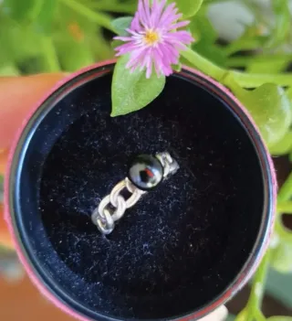 Anillo Plata Cadena con Piedra Negra