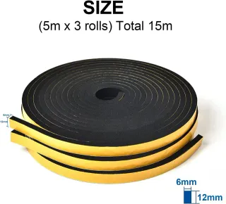 Burlete Puerta 3 Rollos 12mm x 6mm x 5m