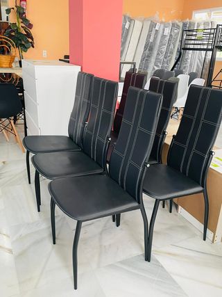 Pack 6 Sillas Negras Metal/Piel Sintética + Envio