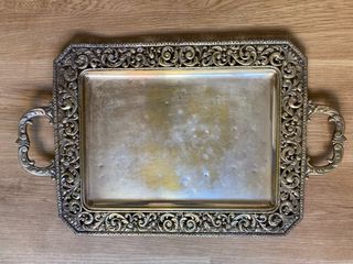 Bandeja antigua de alpaca con asas, medidas 34X44