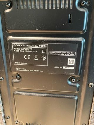 Barra de Sonido / Soundbar Sony CT380 + Subwoofer