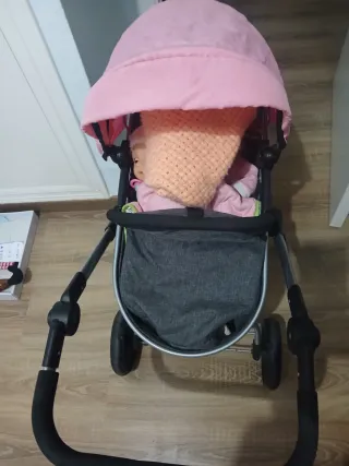 Carrito de muñecas rosa y gris dos plantas