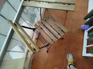 Mesa y 2 Sillas Balcón Madera y Metal