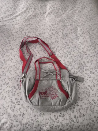 Bolso vintage tela chándal gris y rojo