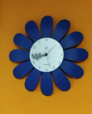 Reloj de pared decorativo flor azul, 40cm diámetro