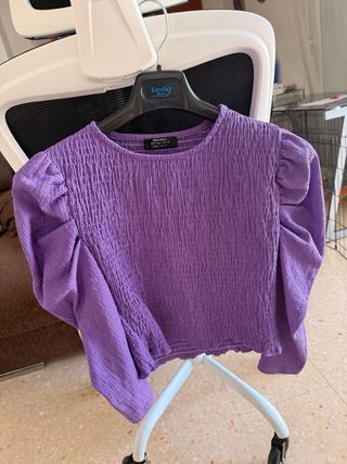 Camiseta Bershka Morada Manga Larga Talla S