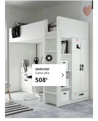 Litera blanca con armario y estanterías