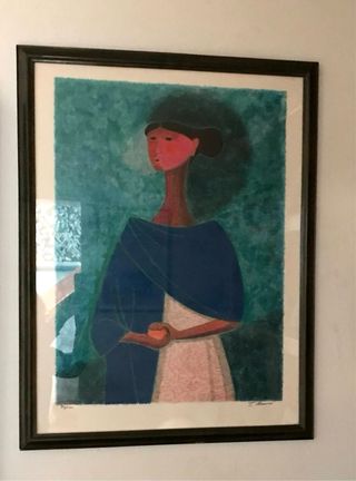 Cuadro Mujer con Pañuelo Azul