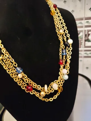 Collana 4 fili oro con perle e pietre