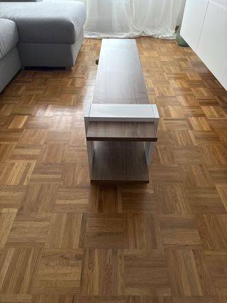 Mueble TV madera y blanco con cajón