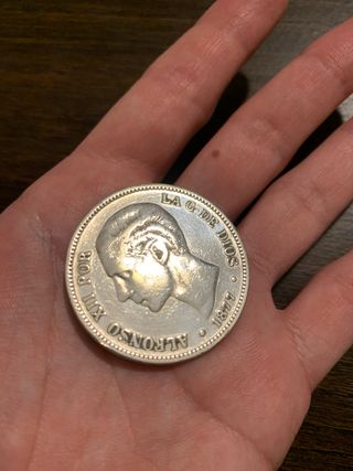 Moneda Plata 5 Pesetas Alfonso XII año 1877