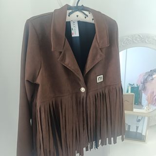 Ideal Chaqueta marrón con flecos talla única