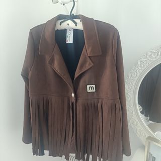 Ideal Chaqueta marrón con flecos talla única