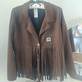 Ideal Chaqueta marrón con flecos talla única
