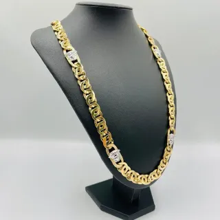 CADENA TIPO CARTIER MEDUSA GRECA BICOLOR. Oro18K