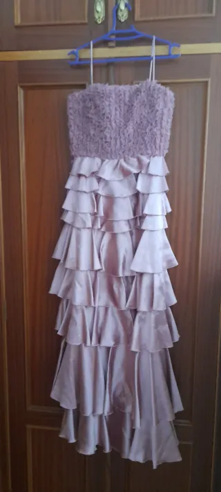 Vestido largo fiesta volantes rosa/morado