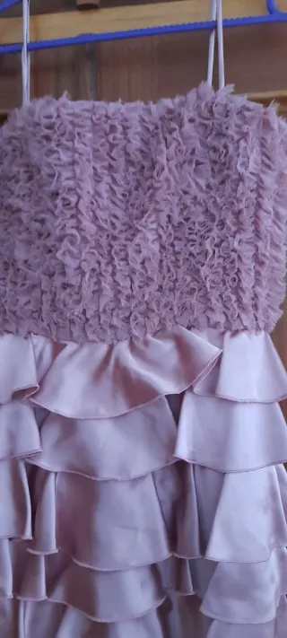 Vestido largo fiesta volantes rosa/morado