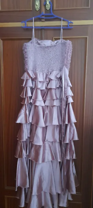 Vestido largo fiesta volantes rosa/morado